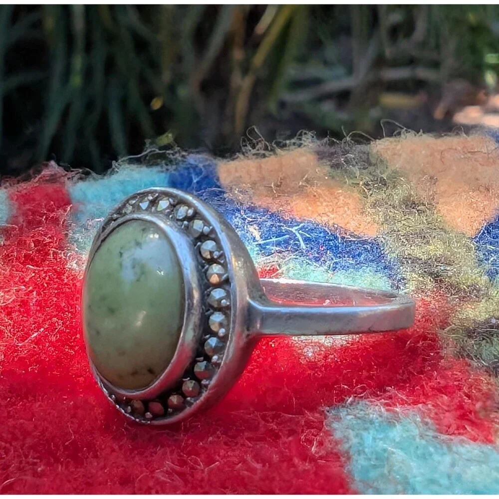 Sterling Irish Connemara Marble Ring; The Jewelry House Marcasite Ring